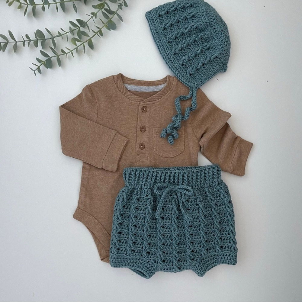 Brown and Blue Crochet Baby Set